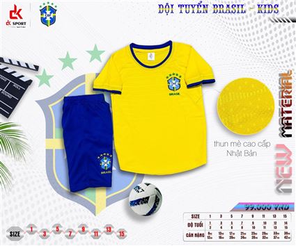 Áo Bóng Đá Trẻ Em Đội Tuyển Brazil vàng sân nhà thun mè 2022